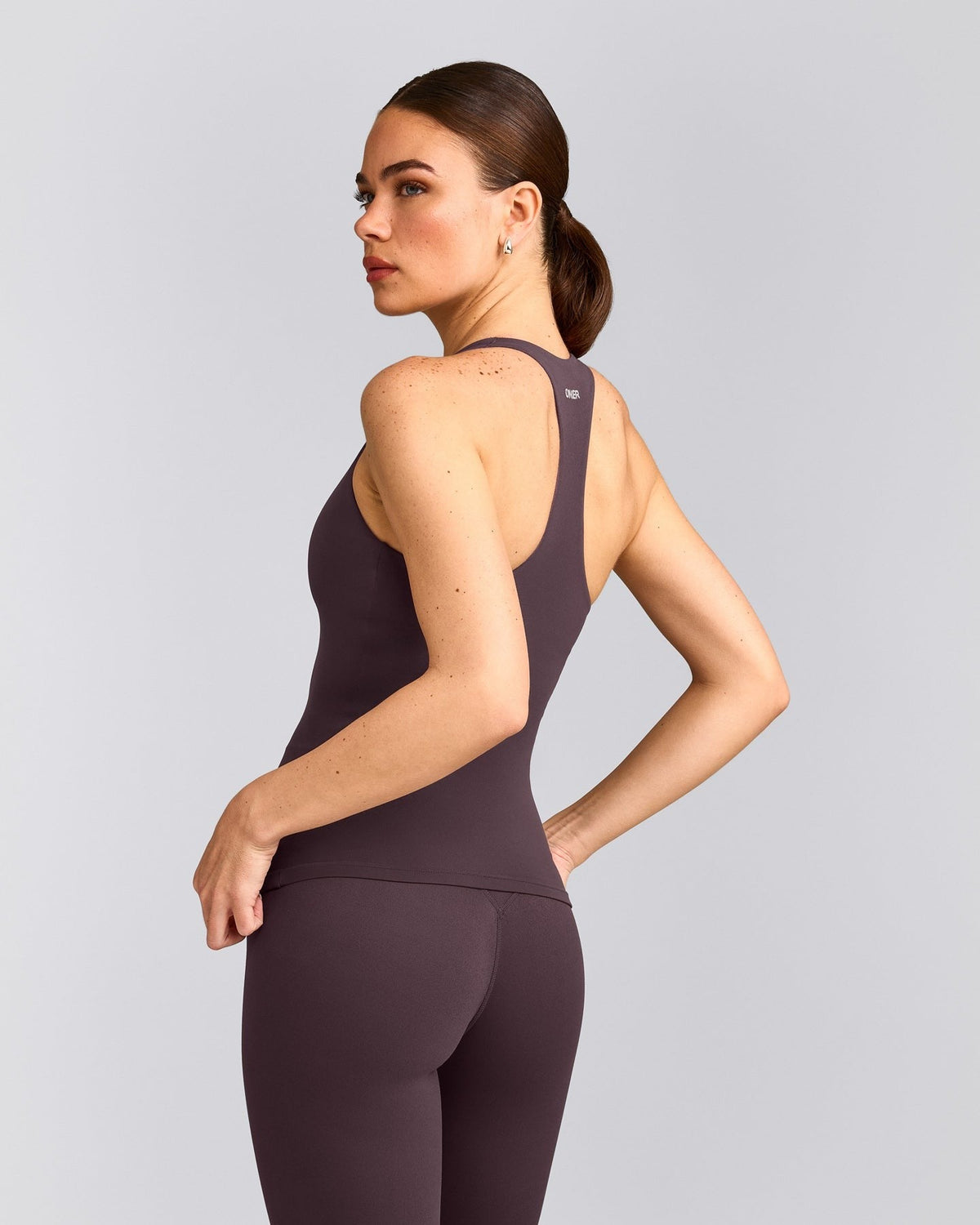 SoftMotionTM Racer Back Tank Top with Built in Bra Shelf | Dark Umber Brown