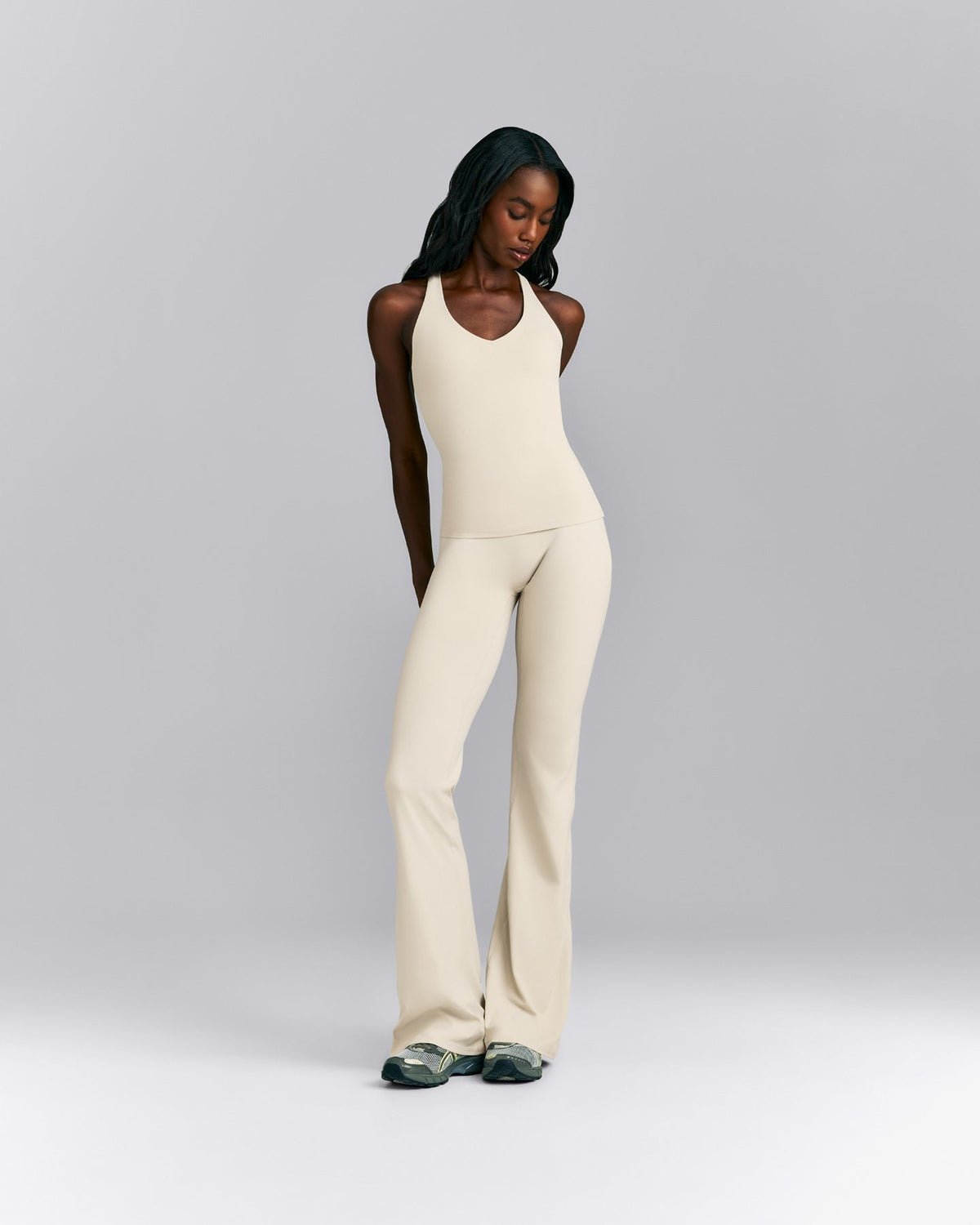 SoftMotionTM Racer Back Tank Top with Built in Bra Shelf | Oatmeal