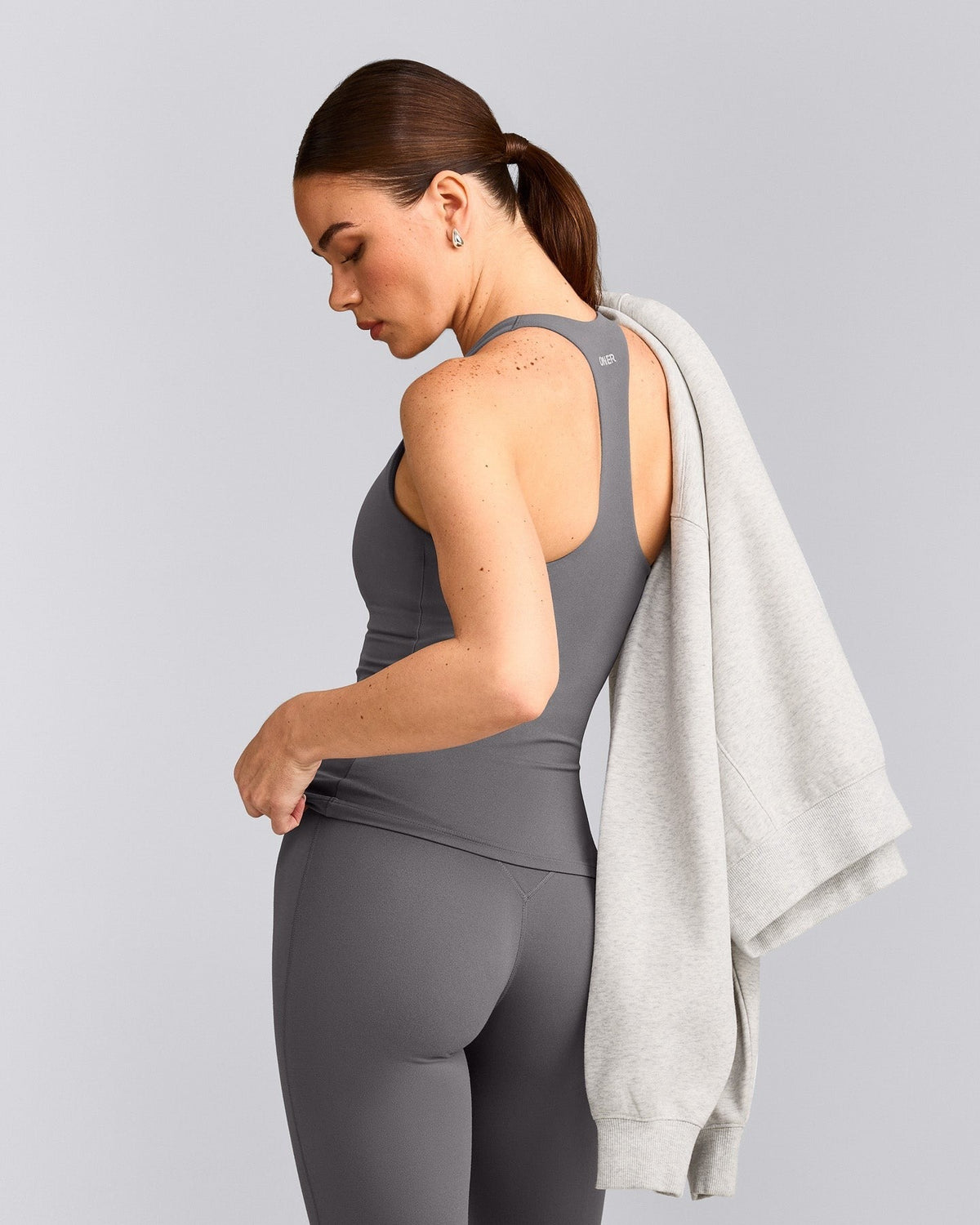 SoftMotionTM Racer Back Tank Top with Built in Bra Shelf | Ash Gray
