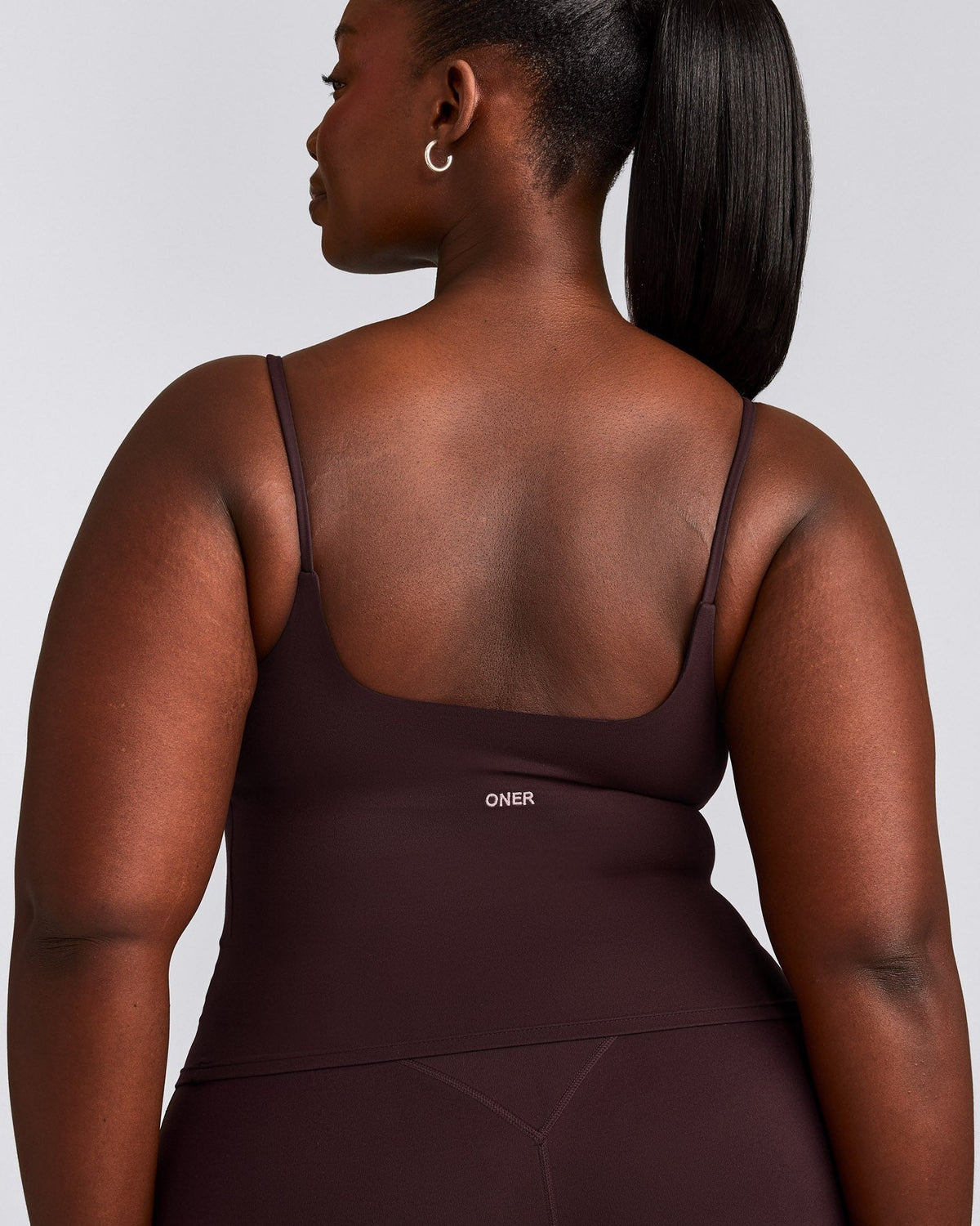 SoftMotionTM Strappy Mid Tank Top with Built in Bra Shelf | Plum Brown