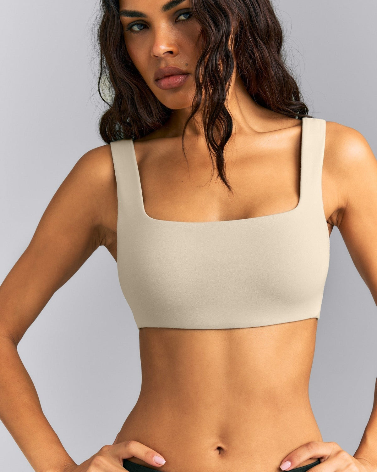 SoftMotionTM Soft Square Neck Sports Bra | Oatmeal