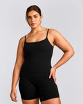 SoftMotionTM Strappy Tank Top with Built in Bra Shelf | Black