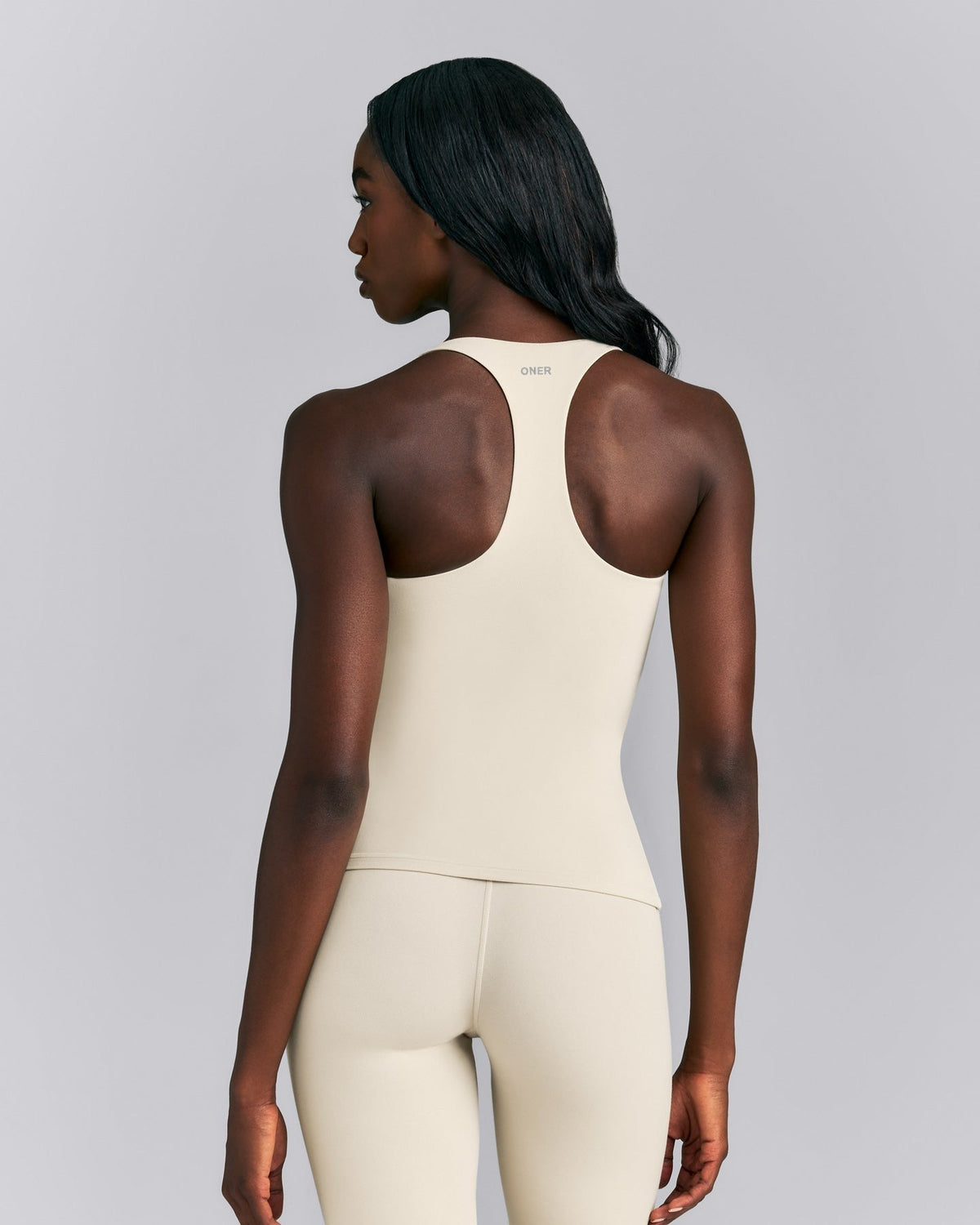 SoftMotionTM Racer Back Tank Top with Built in Bra Shelf | Oatmeal
