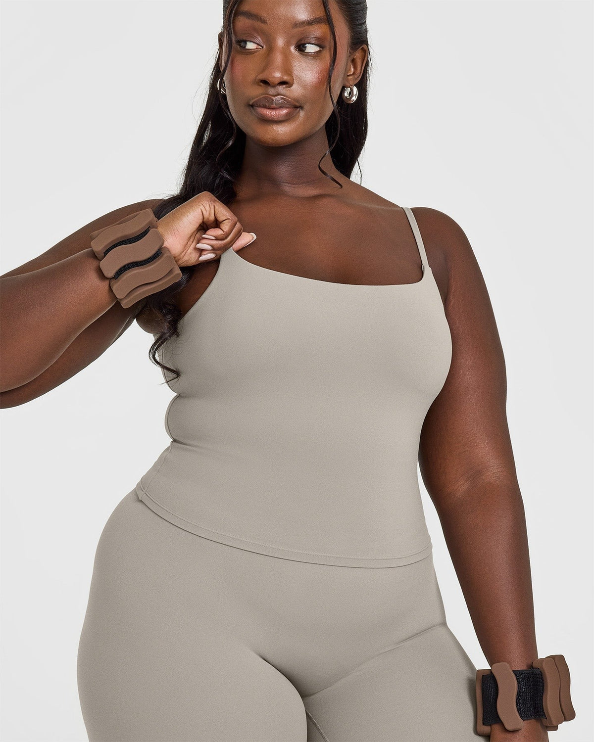SoftMotionTM Strappy Mid Tank Top with Built in Bra Shelf | Warm Sand