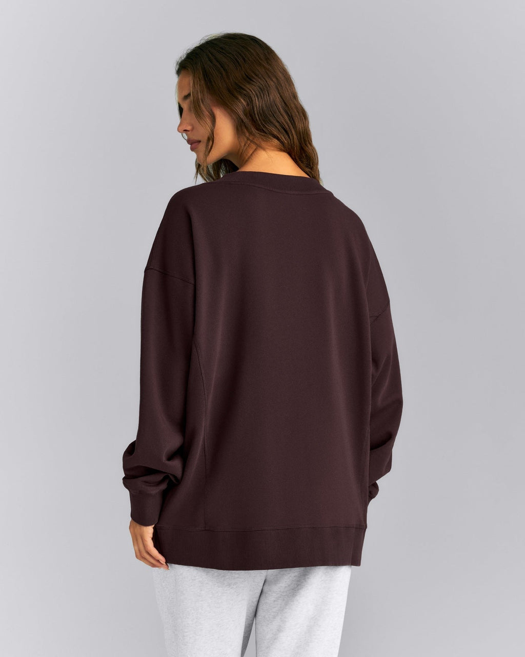 Cotton Vintage Lounge V Neck Sweatshirt | Washed Plum Brown