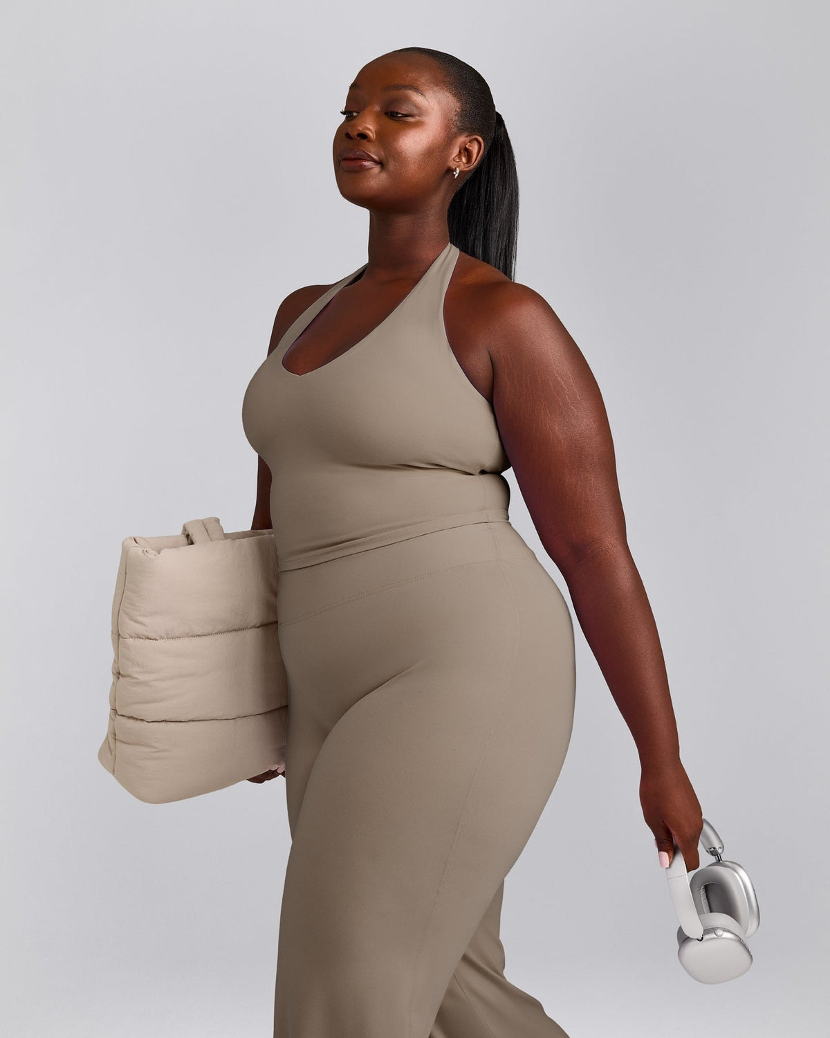 SoftMotionTM Halter Neck Mid Tank Top with Built in Bra Shelf | Minky