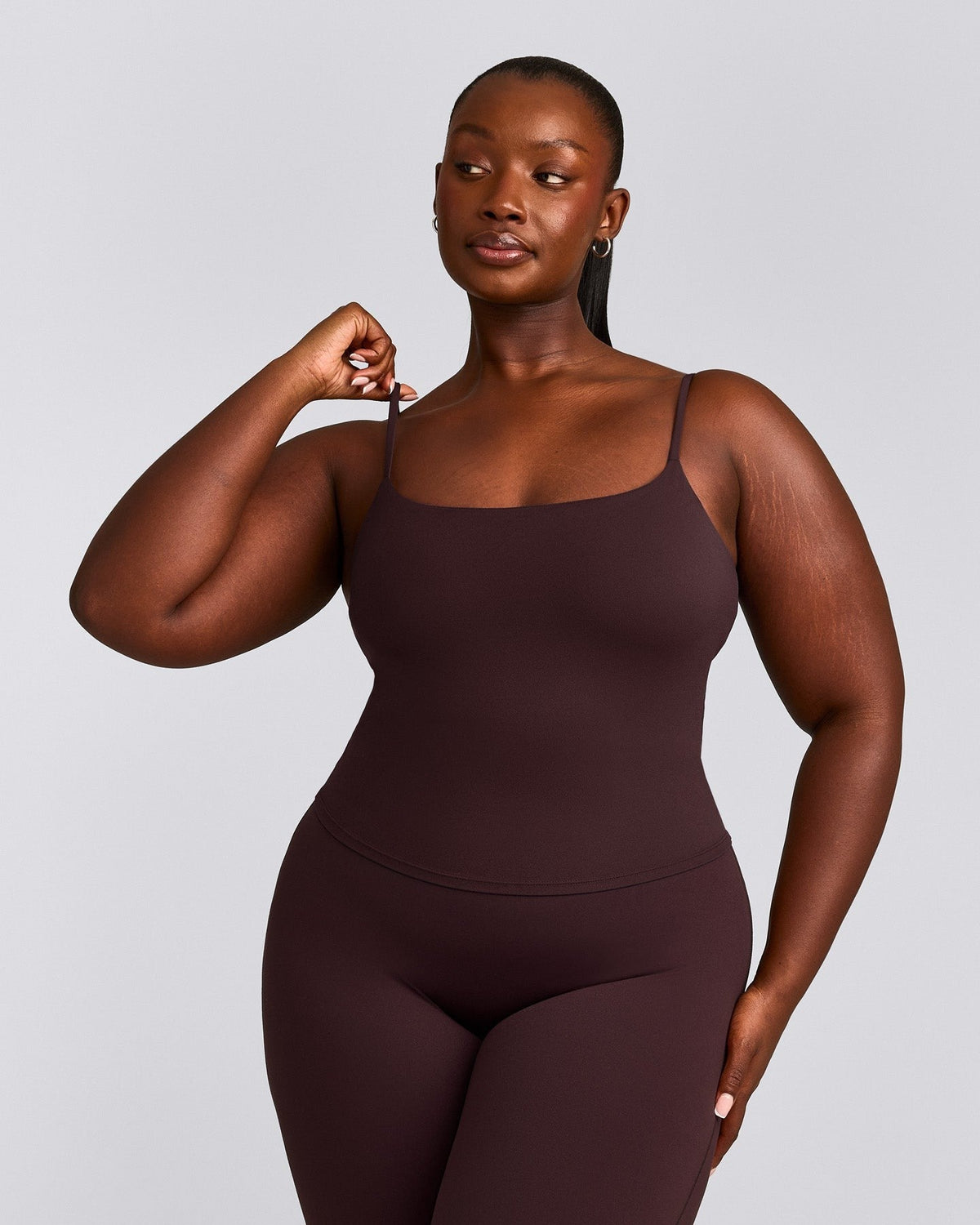 SoftMotionTM Strappy Mid Tank Top with Built in Bra Shelf | Plum Brown