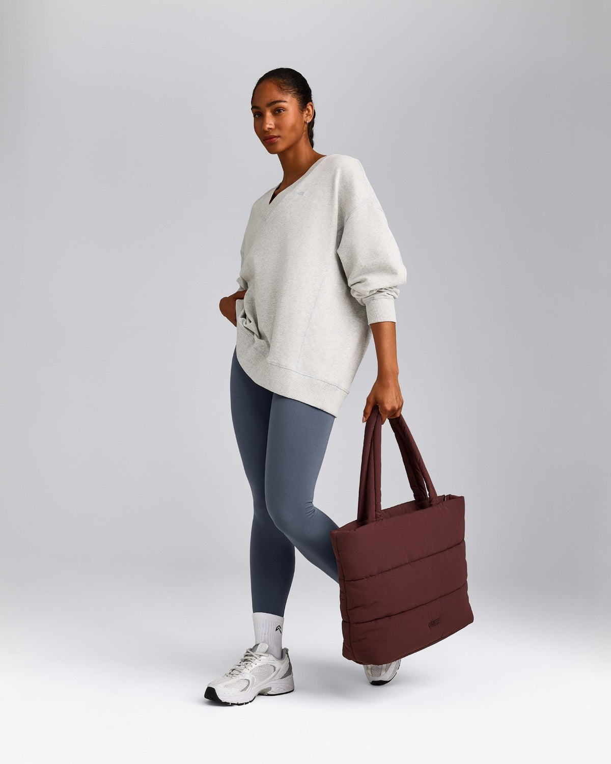 Cotton Vintage Lounge V Neck Sweatshirt | Light Gray Marl