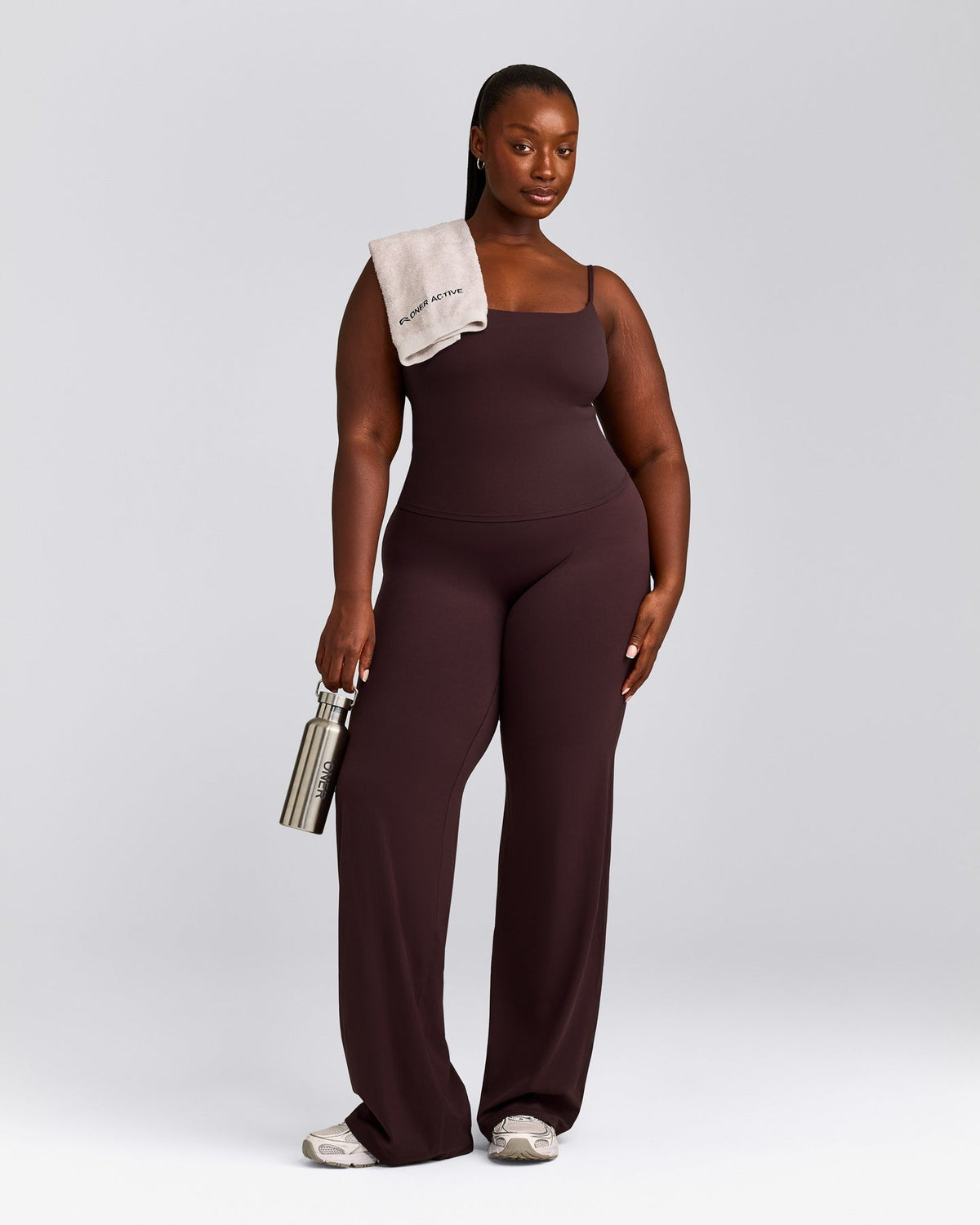 SoftMotionTM Strappy Mid Tank Top with Built in Bra Shelf | Plum Brown