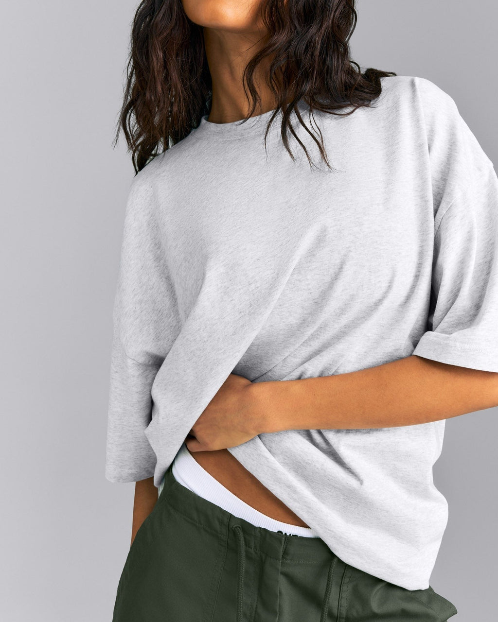 Oversized Cotton Short Sleeve Tee | Light Gray Marl