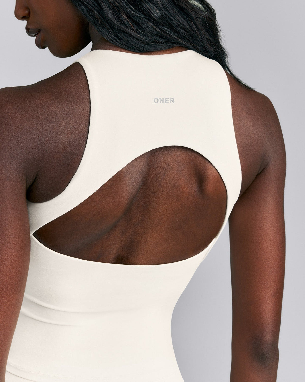 SoftMotionTM High Neck Mid Tank with Built in Bra Shelf | Marshmallow White