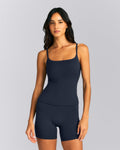 SoftMotionTM Strappy Tank Top with Built in Bra Shelf | True Blue