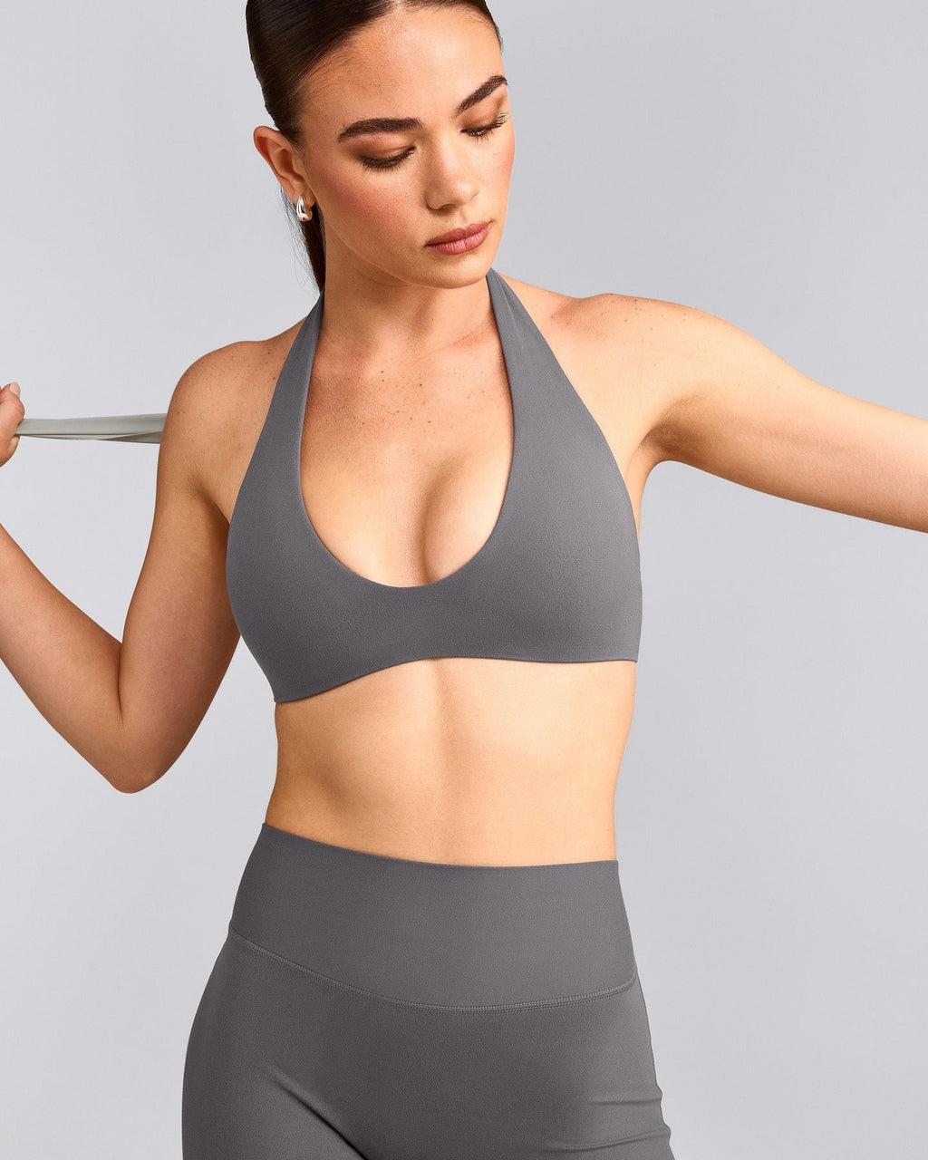 SoftMotionTM Minimal Halter Neck Bralette | Ash Gray