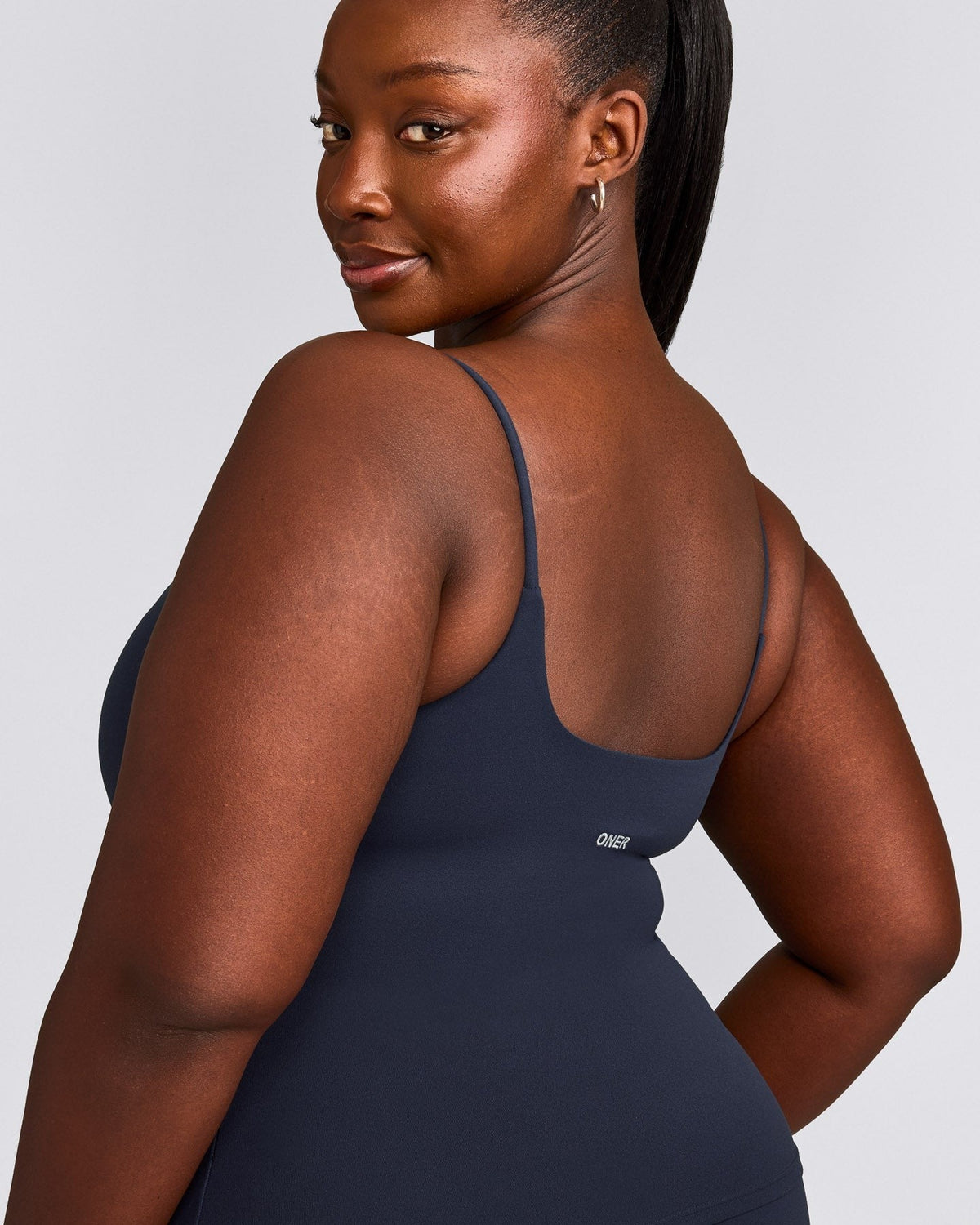 SoftMotionTM Strappy Tank Top with Built in Bra Shelf | True Blue