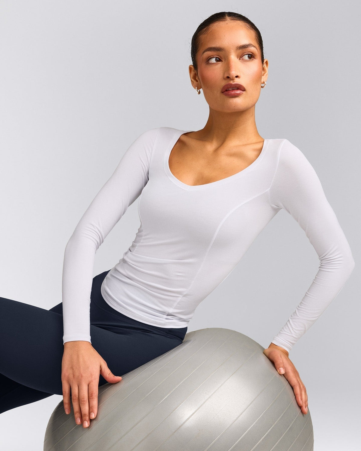 MellowTM Motion Wide V Neck Long Sleeve Top | White