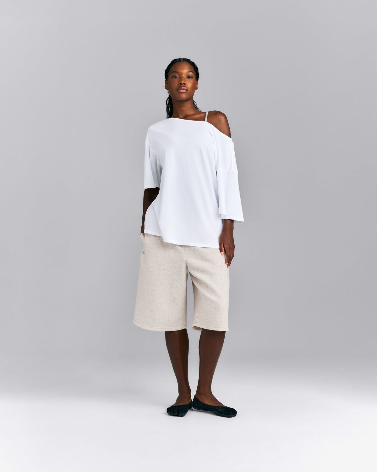 Slouchy One Shoulder Tee | White