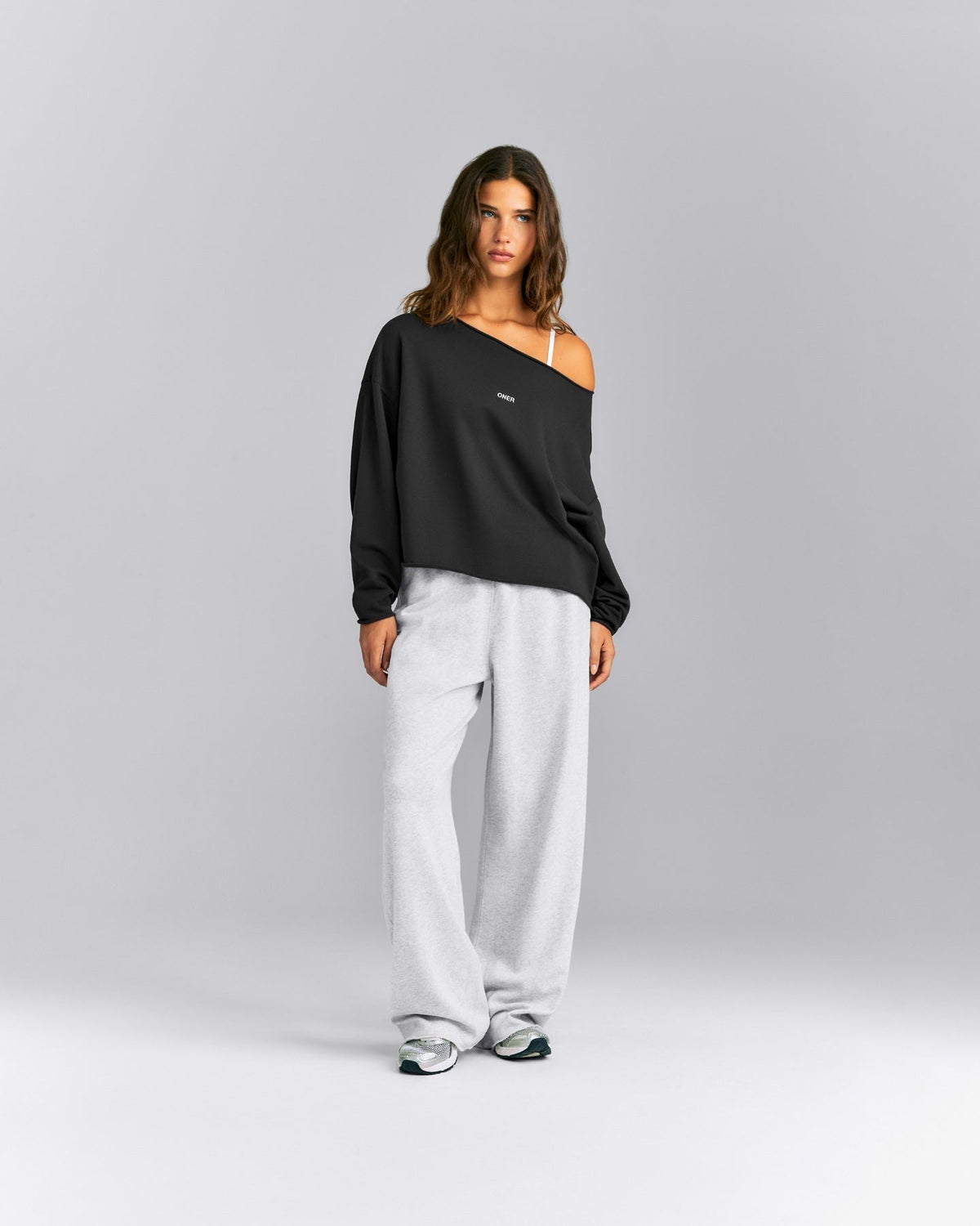 Cotton Vintage Lounge Off-The-Shoulder Sweatshirt | Washed Black