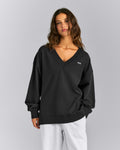 Cotton Vintage Lounge V Neck Sweatshirt | Washed Black