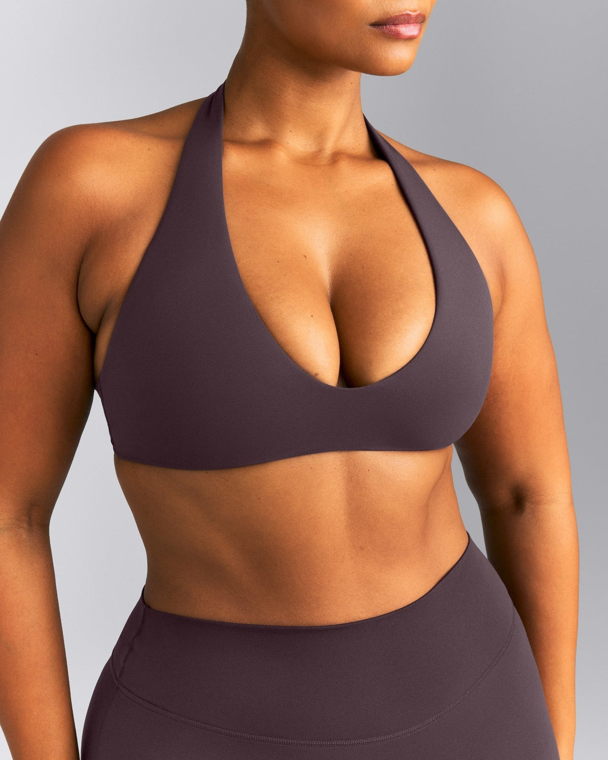 SoftMotionTM Minimal Halter Neck Bralette | Dark Umber Brown