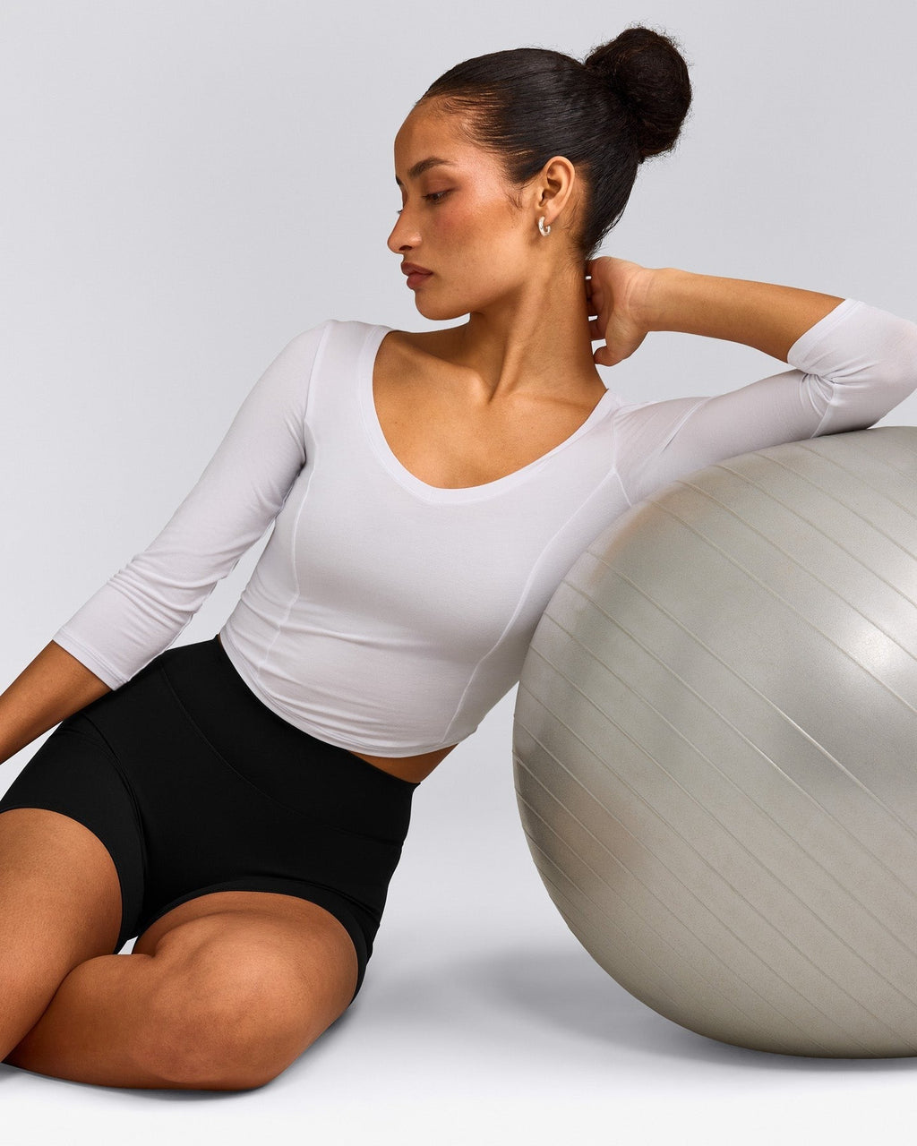 MellowTM Motion Wide V Neck 3/4 Length Sleeve Mid Top | White