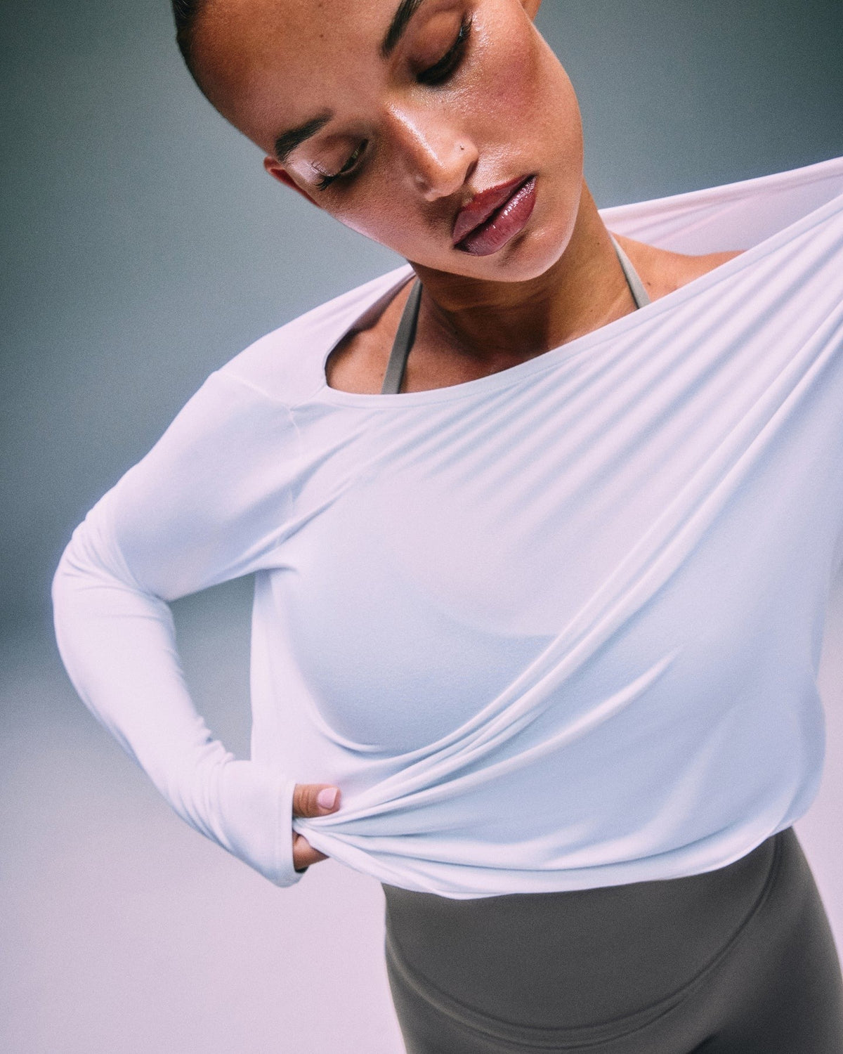FormeSoftTM Relaxed Slash Neck Long Sleeve Top | White