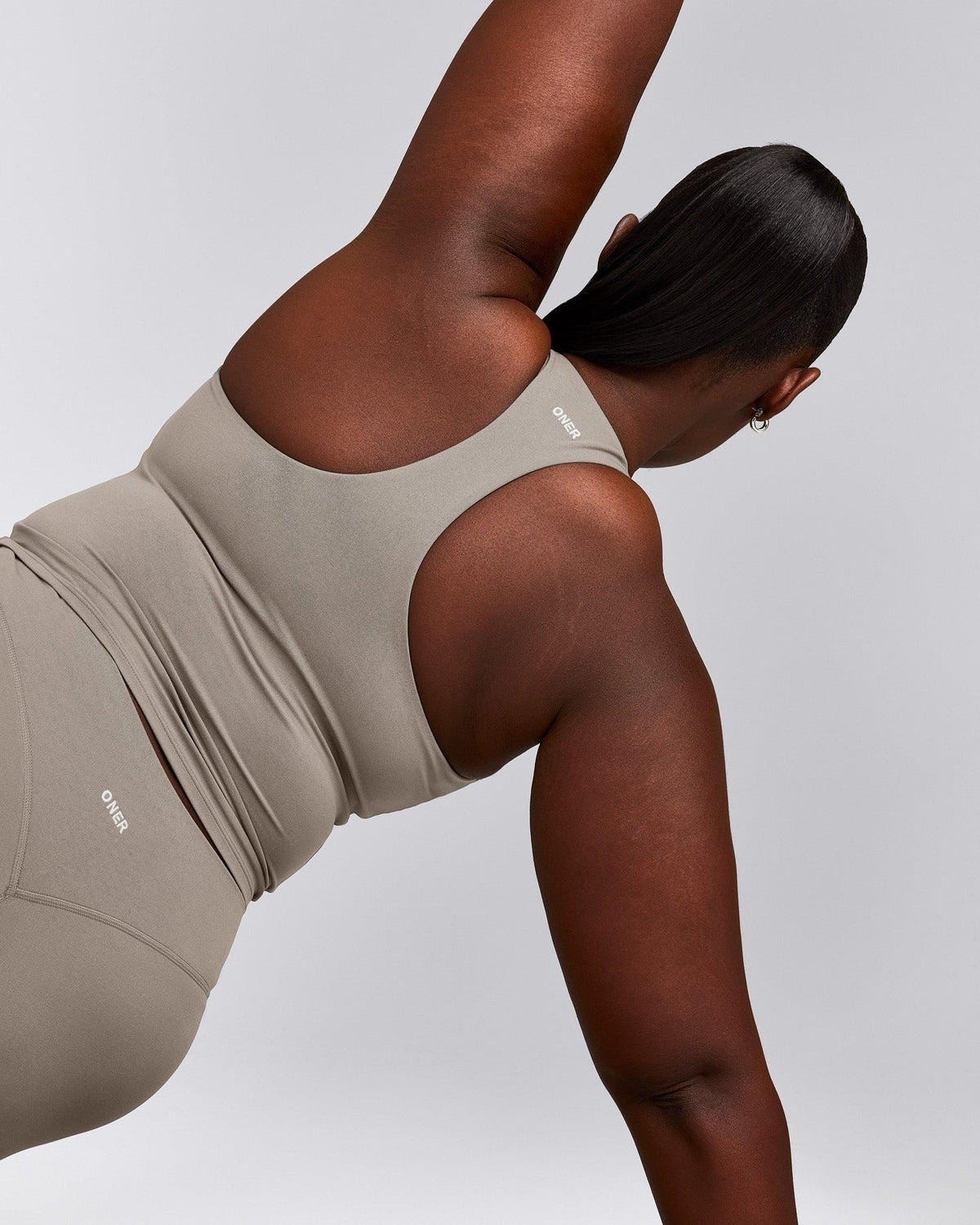 SoftMotionTM Racer Back Mid Tank Top with Built in Bra Shelf | Warm Sand