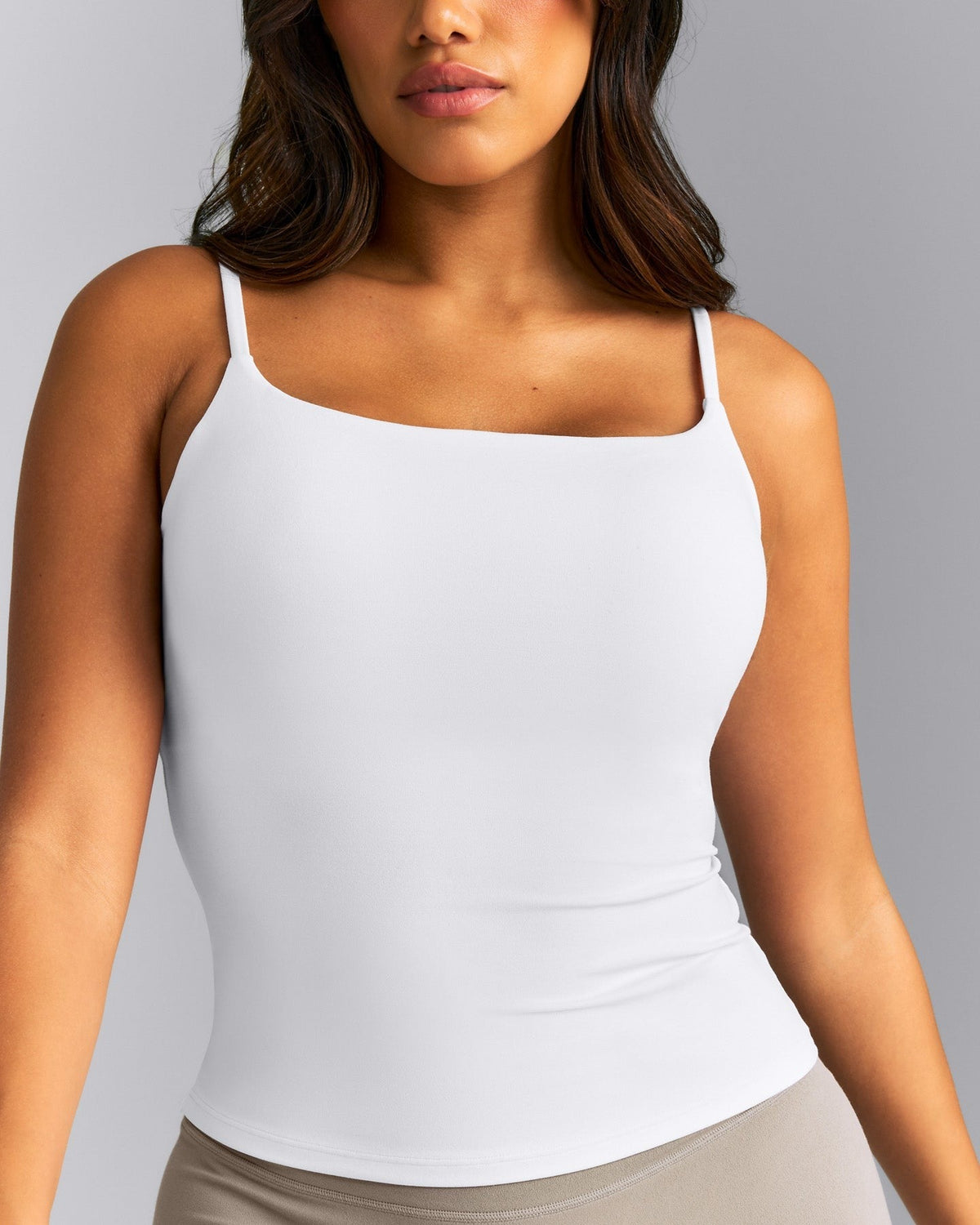 SoftMotionTM Strappy Tank Top with Built in Bra Shelf | White