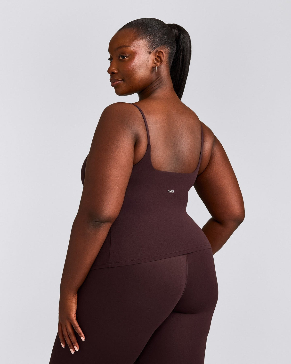 SoftMotionTM Strappy Tank Top with Built in Bra Shelf | Plum Brown