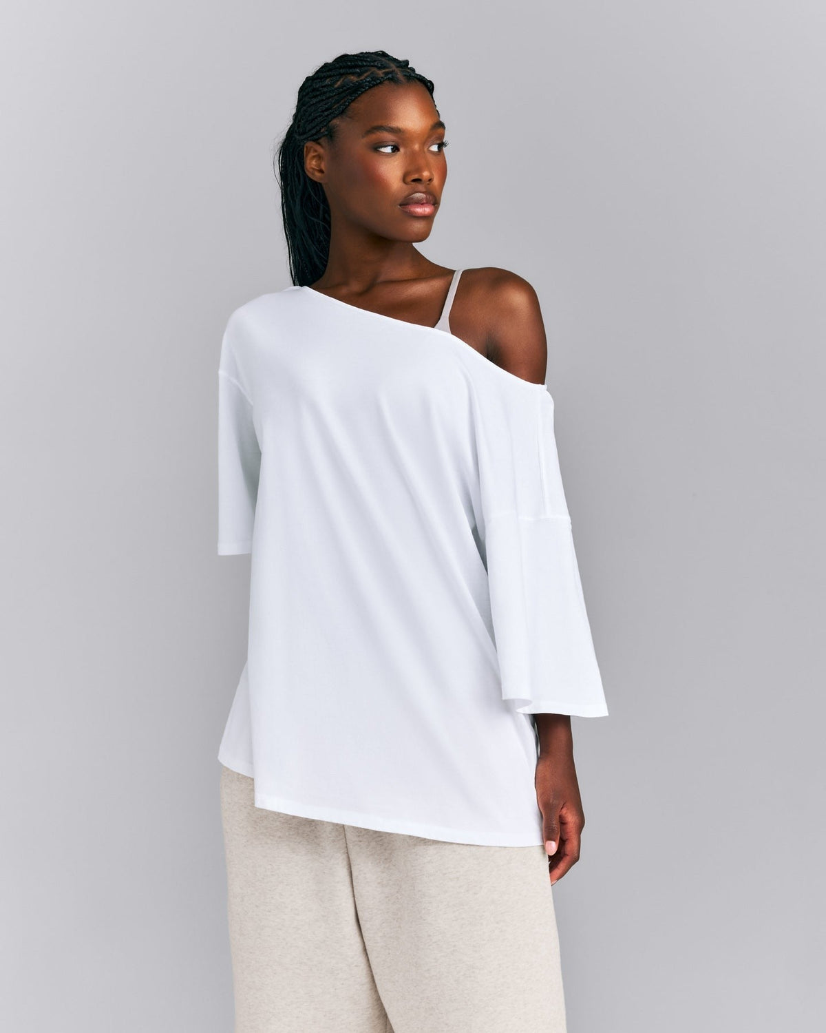Slouchy One Shoulder Tee | White