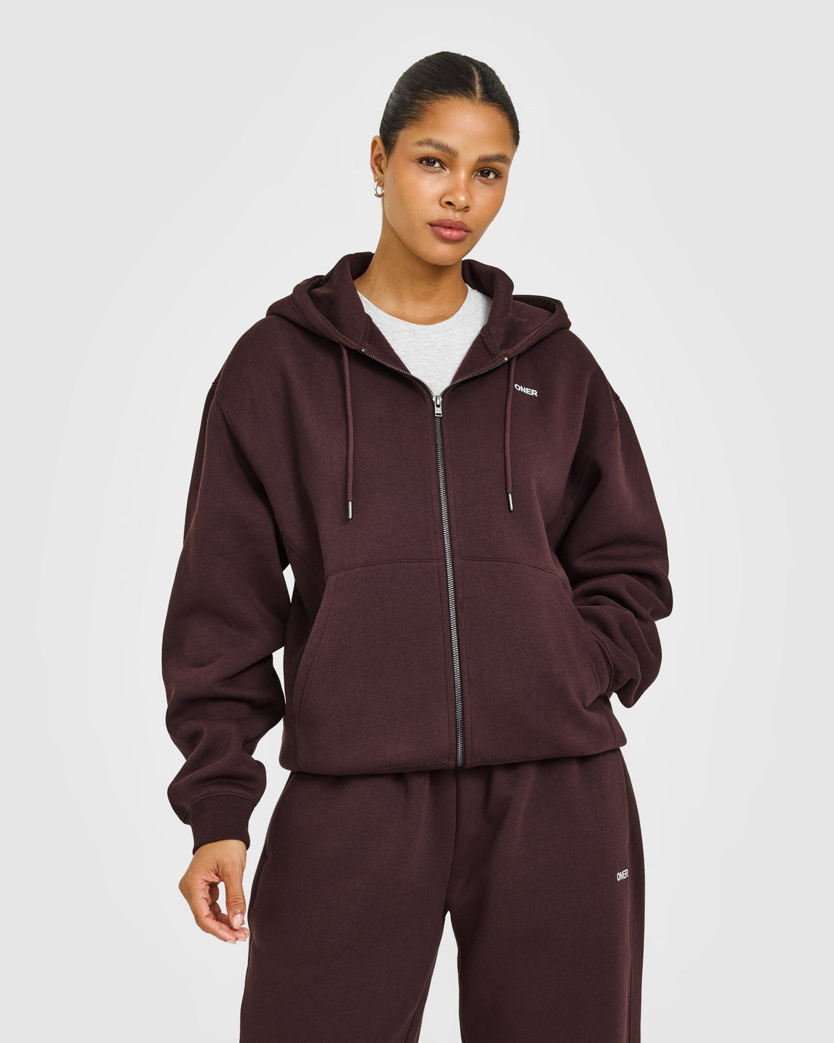 Foundations Zip Up Hoodie | Plum Brown