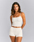 SoftMotionTM Strappy Mid Tank Top with Built in Bra Shelf | Marshmallow White
