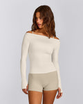 FormeSoftTM Fitted Off-The-Shoulder Long Sleeve Top | Marshmallow White