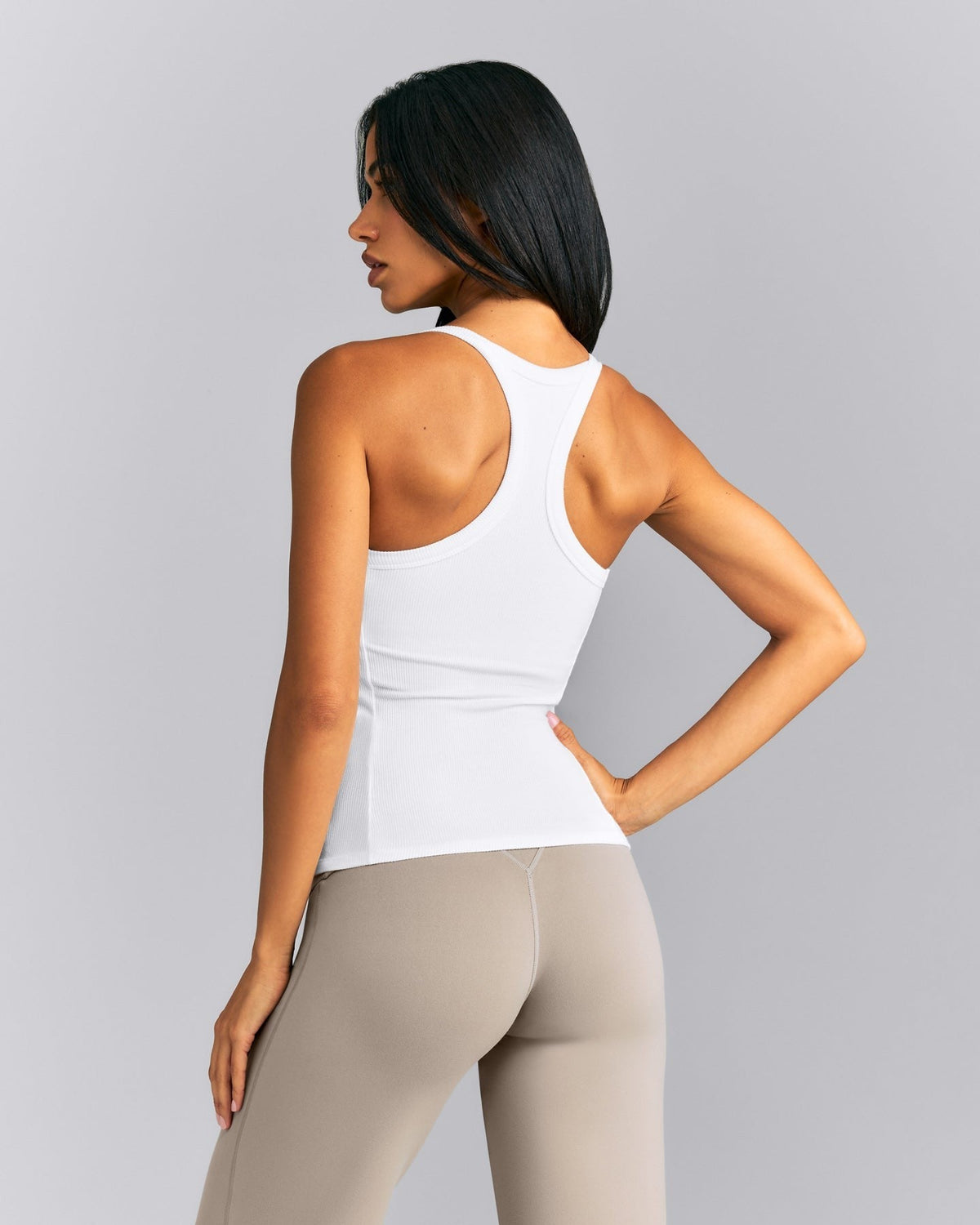 MellowTM Rib Racer Back Tank Top with Built in Bra Shelf | White