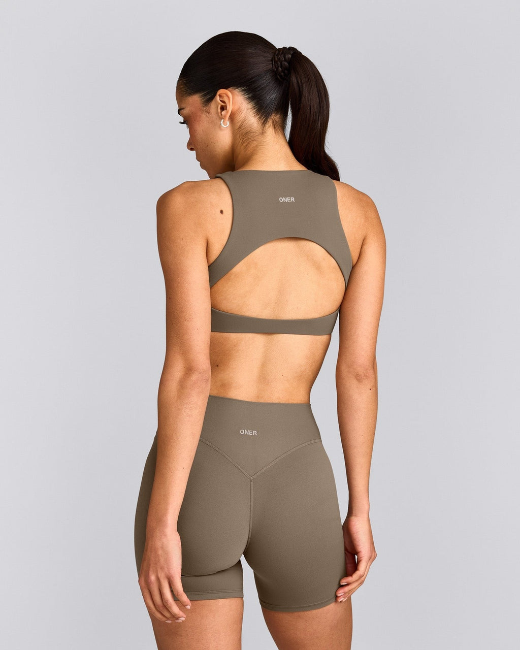 SoftMotionTM High Neck Sports Bra | Moss Brown