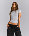 Fitted Cotton Short Sleeve Crew Neck Tee | Mid Gray Marl