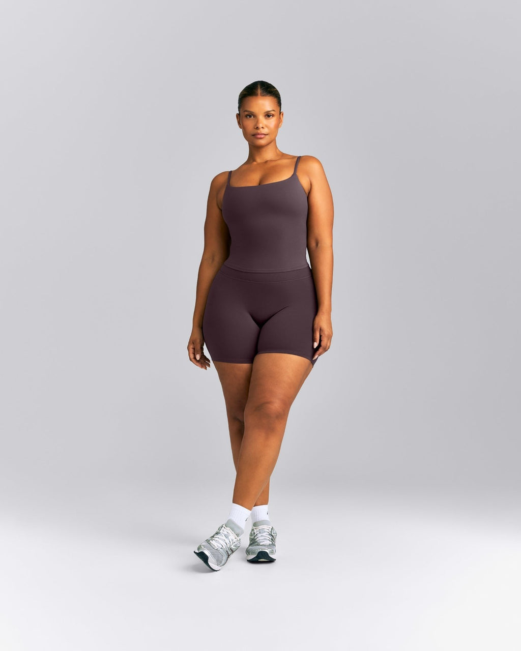 SoftMotionTM Strappy Mid Tank Top with Built in Bra Shelf | Dark Umber Brown