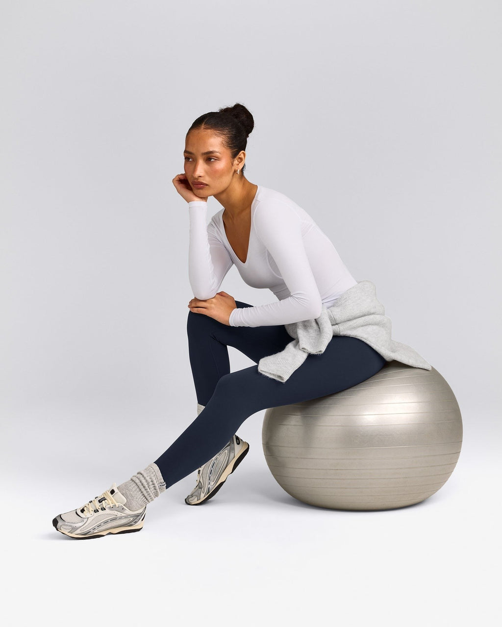 MellowTM Motion Wide V Neck Long Sleeve Top | White