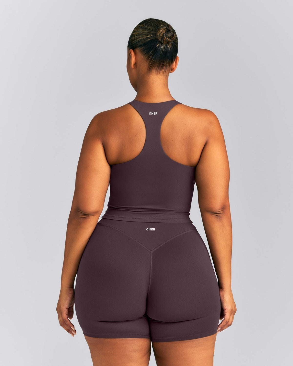 SoftMotionTM Racer Back Mid Tank Top with Built in Bra Shelf | Dark Umber Brown