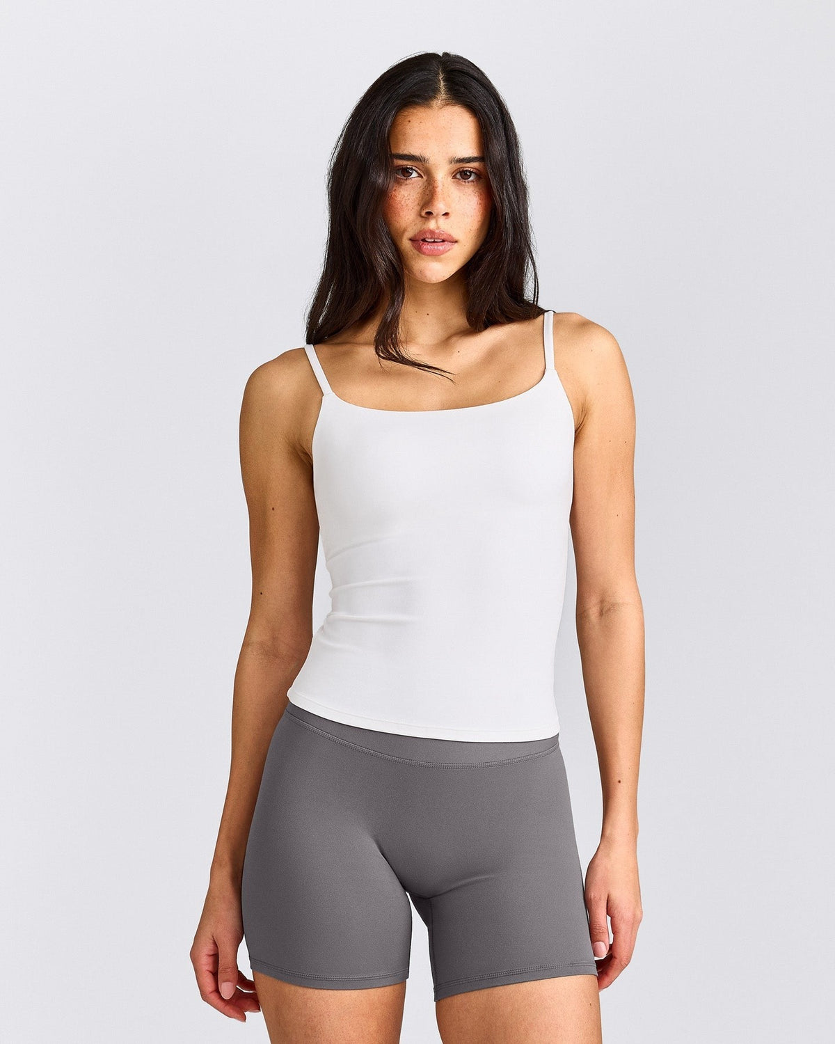 SoftMotionTM Strappy Tank Top with Built in Bra Shelf | White