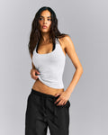 Fitted Cotton Racer Tank | Light Gray Marl
