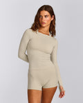FormeSoftTM Fitted Off-The-Shoulder Long Sleeve Top | Oatmeal