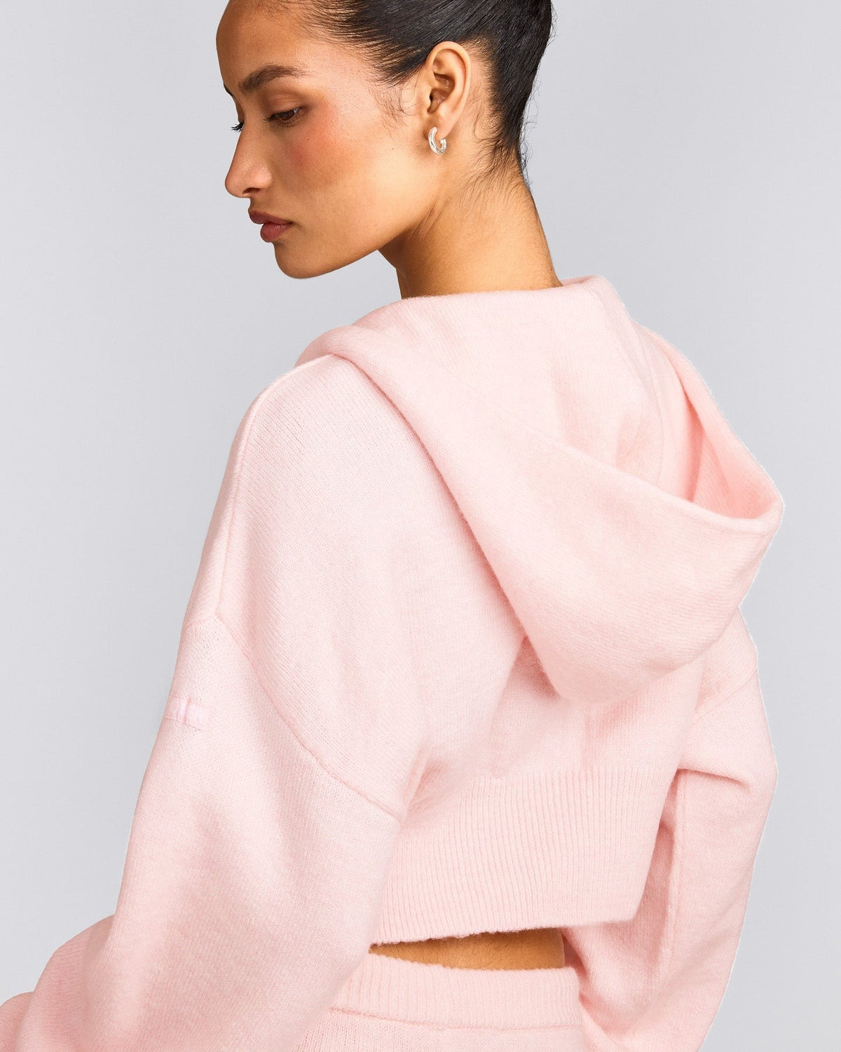 Oversized Knit Zip Up Mid Hoodie | Soft Girl Pink