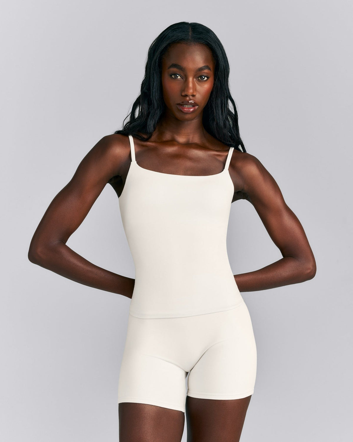 SoftMotionTM Strappy Tank Top with Built in Bra Shelf | Marshmallow White