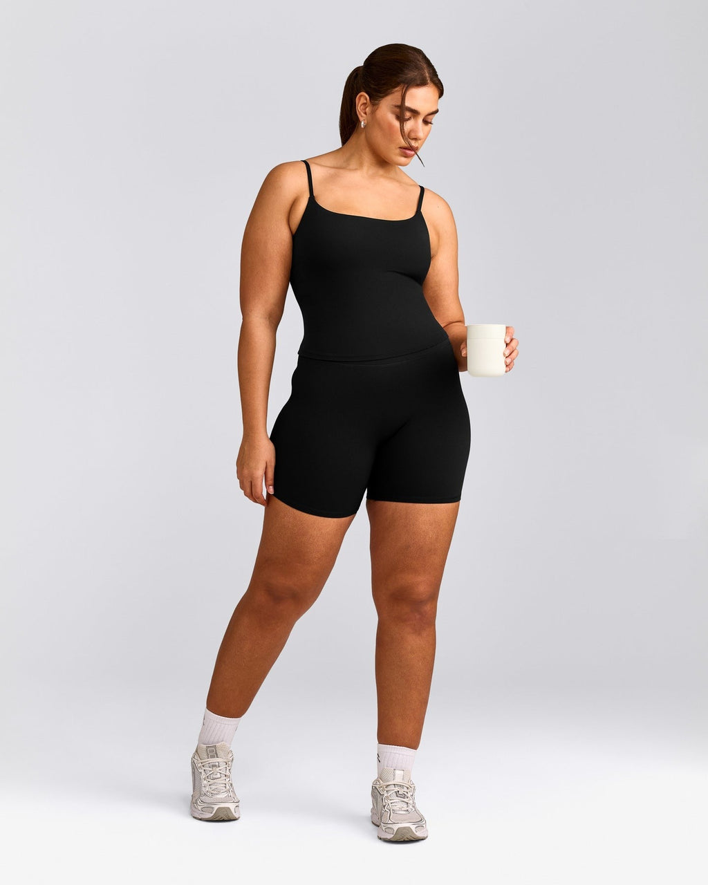 SoftMotionTM Strappy Tank Top with Built in Bra Shelf | Black