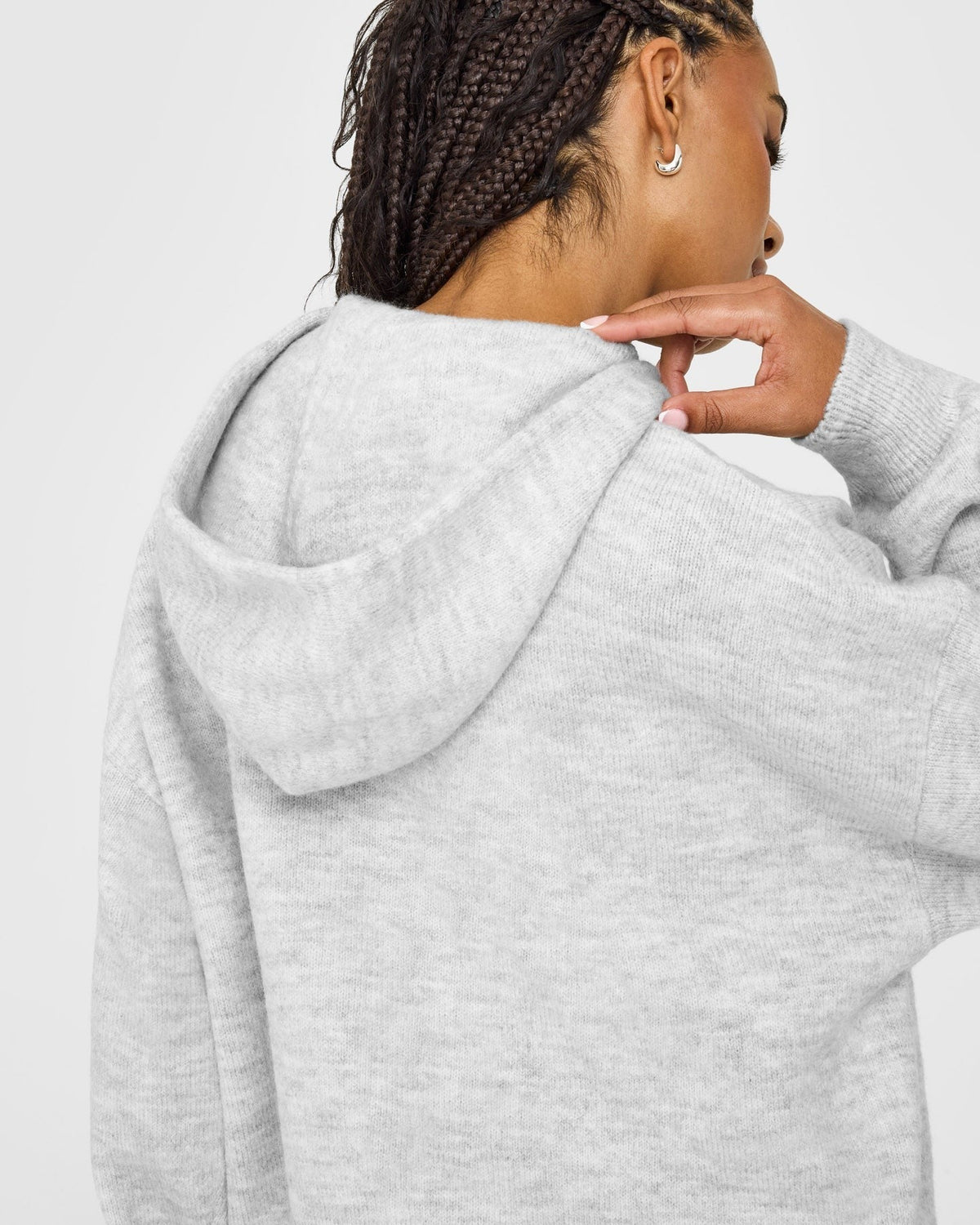 Oversized Knit Hoodie | Light Gray Marl