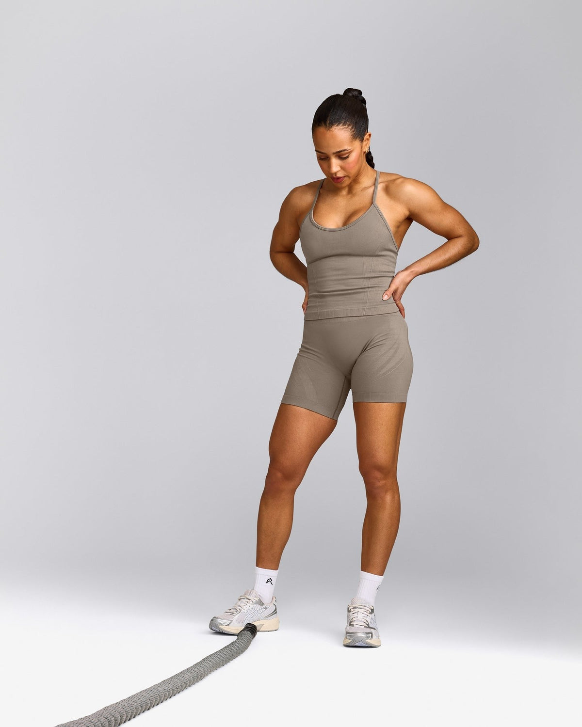 EnhanceLiftTM Seamless Strappy Racer Tank Top with Built in Bra Shelf | Warm Minky