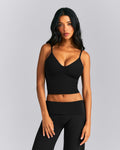 SoftMotionTM Adjustable V Neck Mid Tank Top with Built in Bra Shelf | Black
