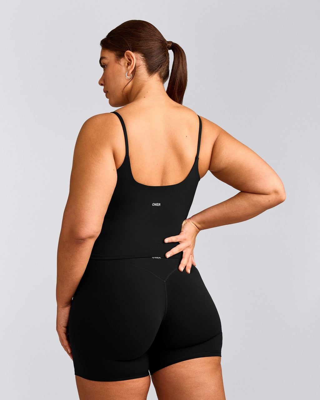 SoftMotionTM Strappy Tank Top with Built in Bra Shelf | Black
