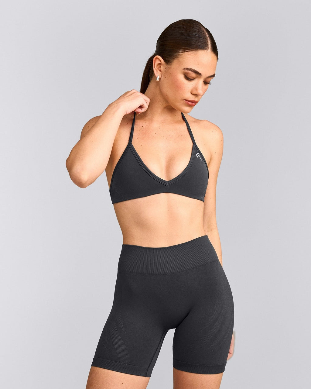 EnhanceLiftTM Seamless Minimal Halter Neck Bralette | Coal