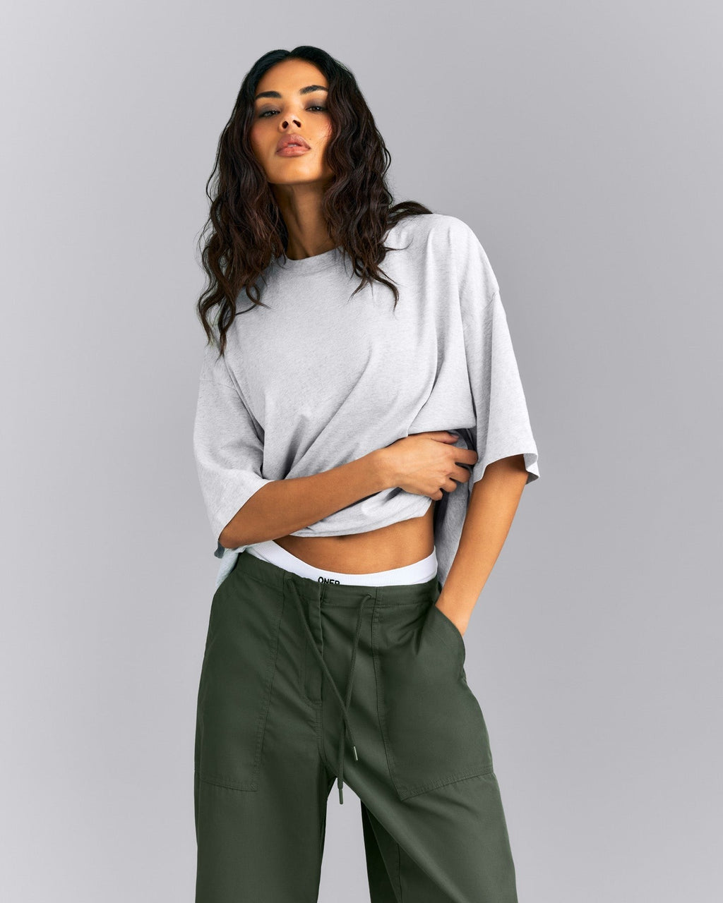 Oversized Cotton Short Sleeve Tee | Light Gray Marl